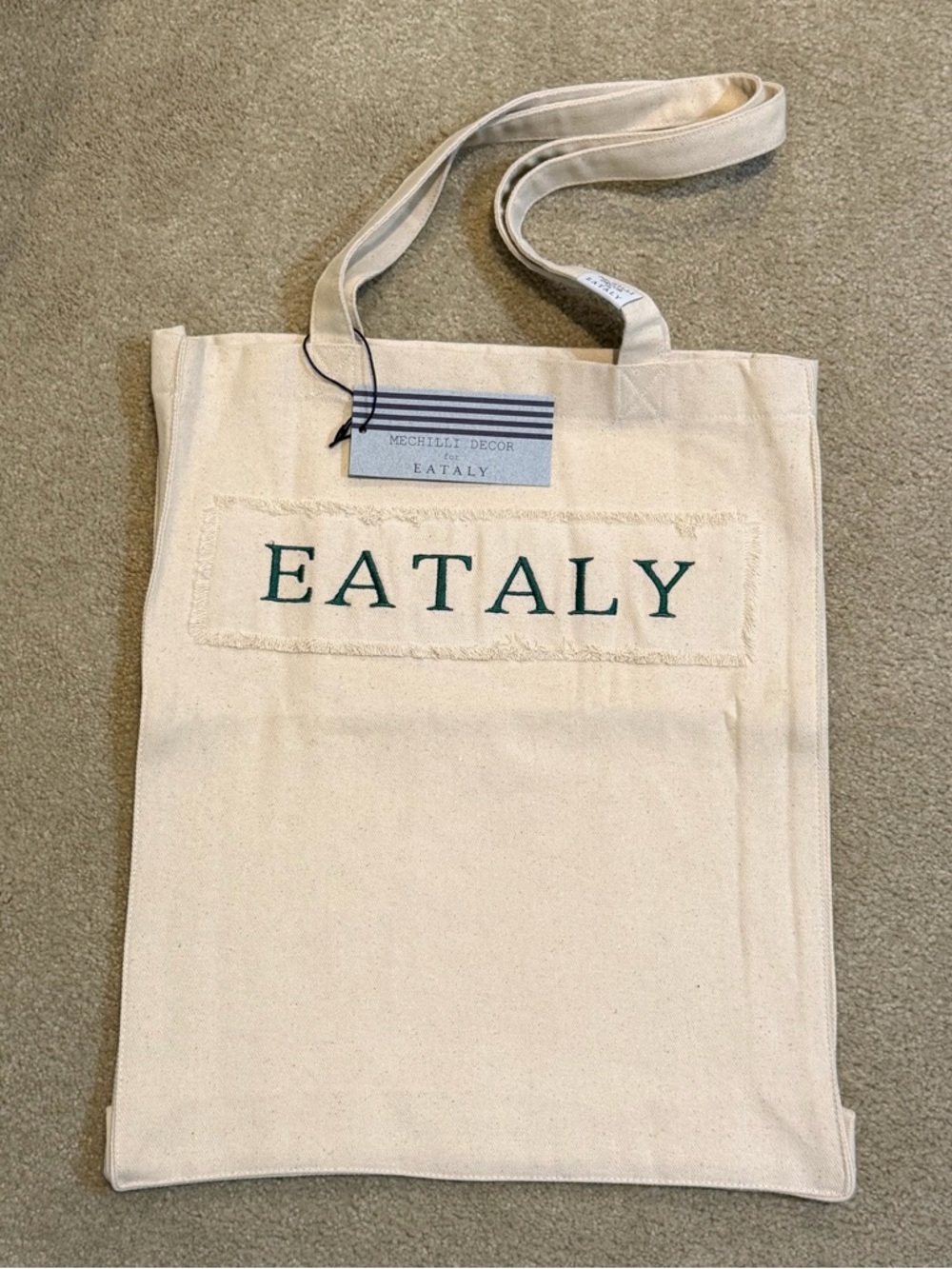 NEW MECHILLI DECOR FOR EATALY CAFFÈ NEW YORK CITY LARGE DENIM TAN TOTE BAG